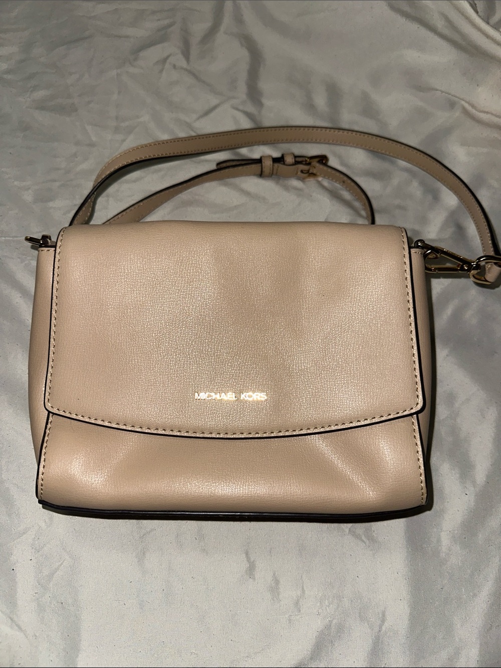 Michael Kors Taupe Leather Crossbody with Gold Logo